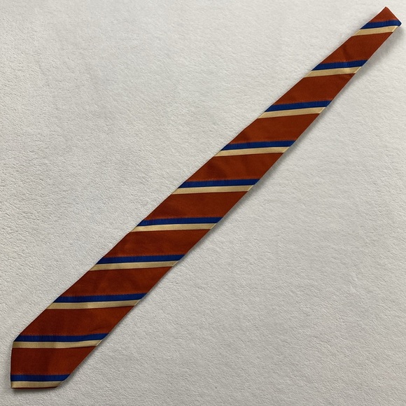Brioni Diagonal Striped Silk Neck Tie (Orange/Blue/Ivory) - Picture 4 of 14